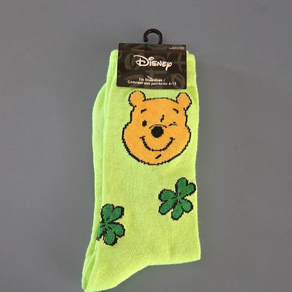 Disney Lime Green Socks with Winnie the Pooh - Picture 1 of 4